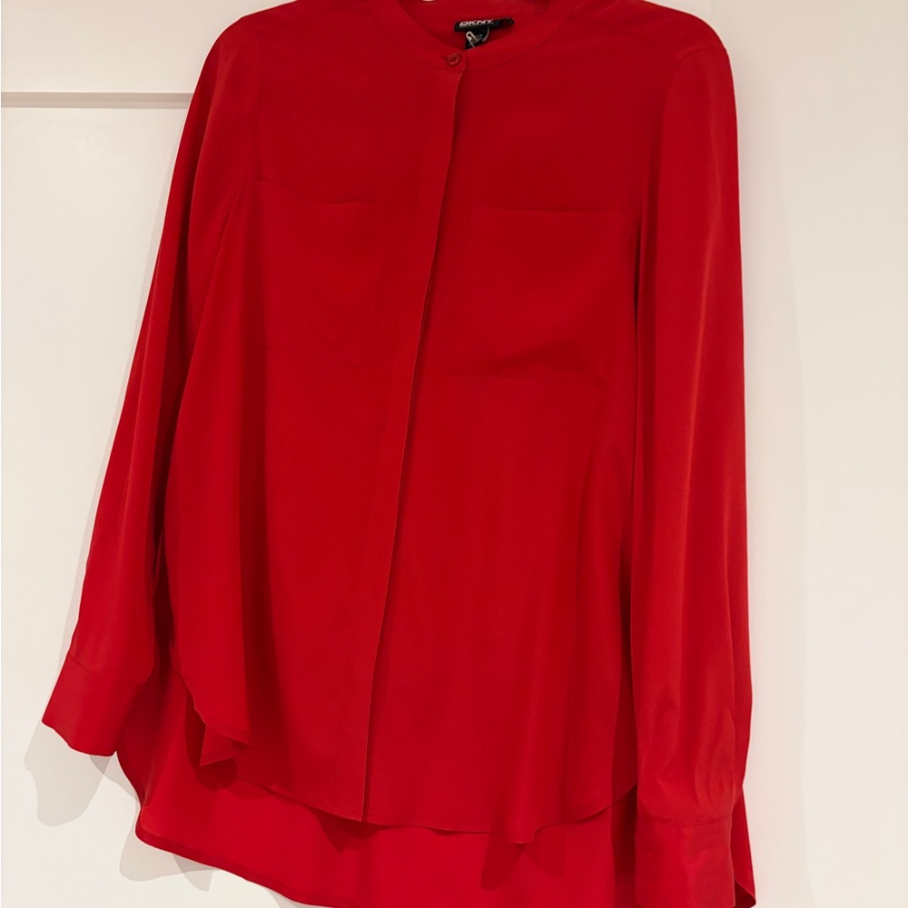 DKNY 100% Silk Red Women's Blouse